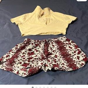 UK2LA Floral Patterned shorts and  H&M yellow top